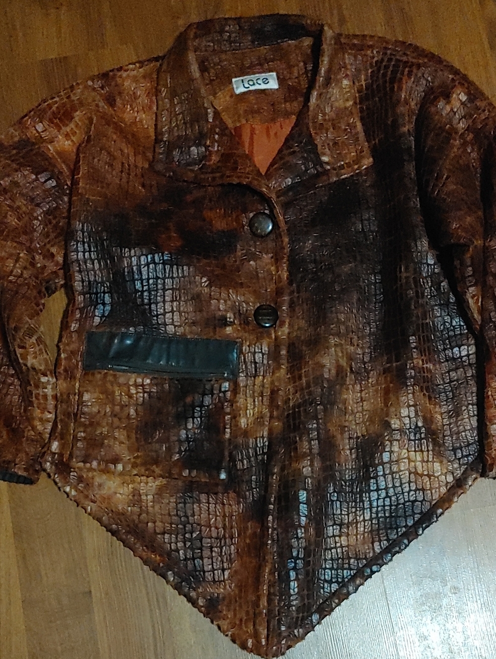 Women's Brown And Orange Croc-Embossed Jacket